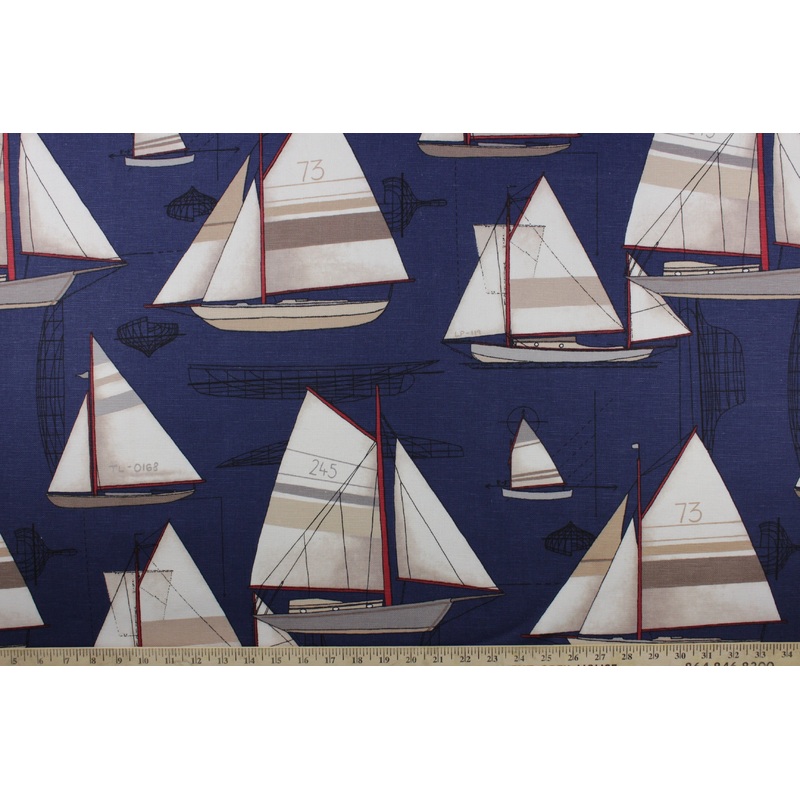 Duralee Regatta Yacht Plans Fabric in Navy