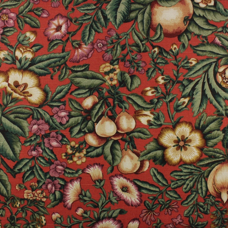 Floral & Fruits Fabric in Tomato