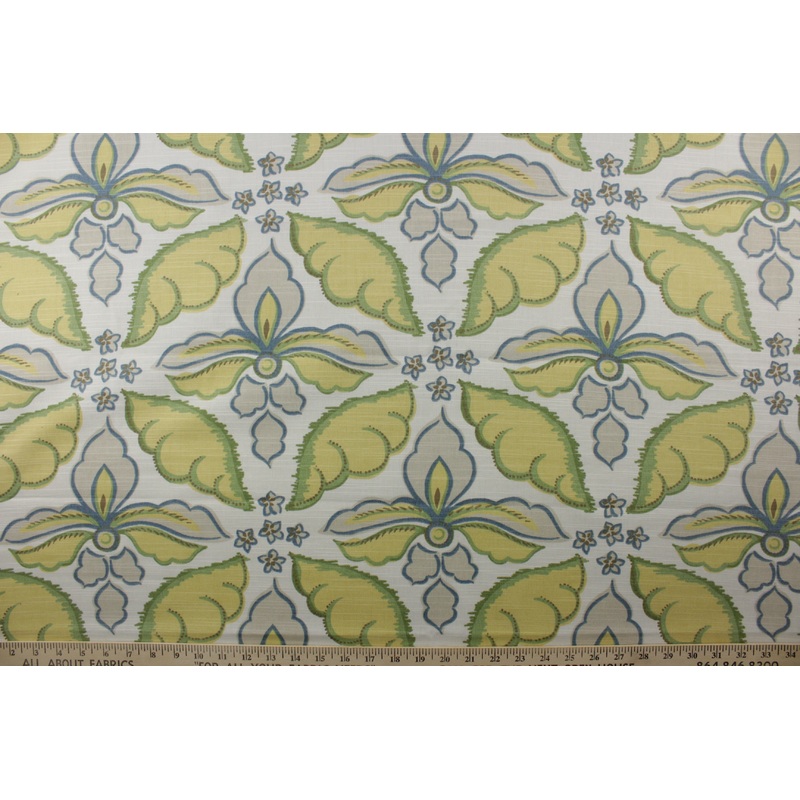 Robert Allen Painted Damask Fabric in Leaf