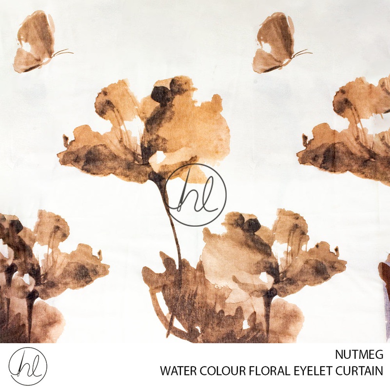 EYELET READY-MADE CURTAIN WATER COLOUR FLORALS NUTMEG 225X220CM