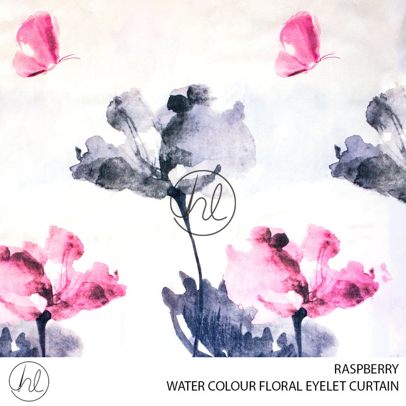 EYELET READY-MADE CURTAIN WATER COLOUR FLORALS RASPBERRY 225X220CM