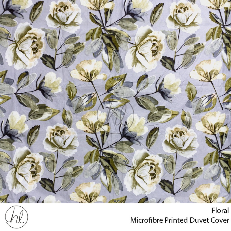 Microfibre Printed Duvet Cover Floral Grey Double