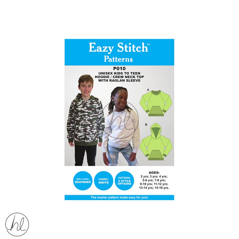 Eazy Stitch Patterns - Unisex Kids To Teen Hoodie /Crew Neck Top With Raglan Sleeve P010