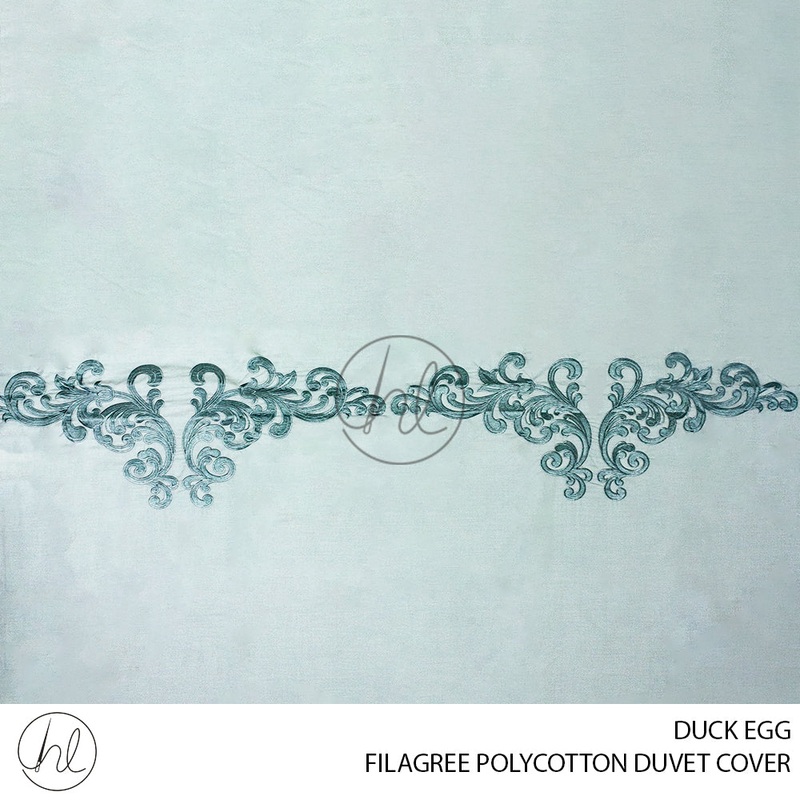 POLYCOTTON DUVET COVER FILAGREE DUCK EGG DOUBLE