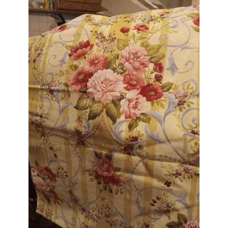 Printed in Japan for Hobby Lobby Pink floral and yellow stripe 100% cotton - 3.5 yard remnant