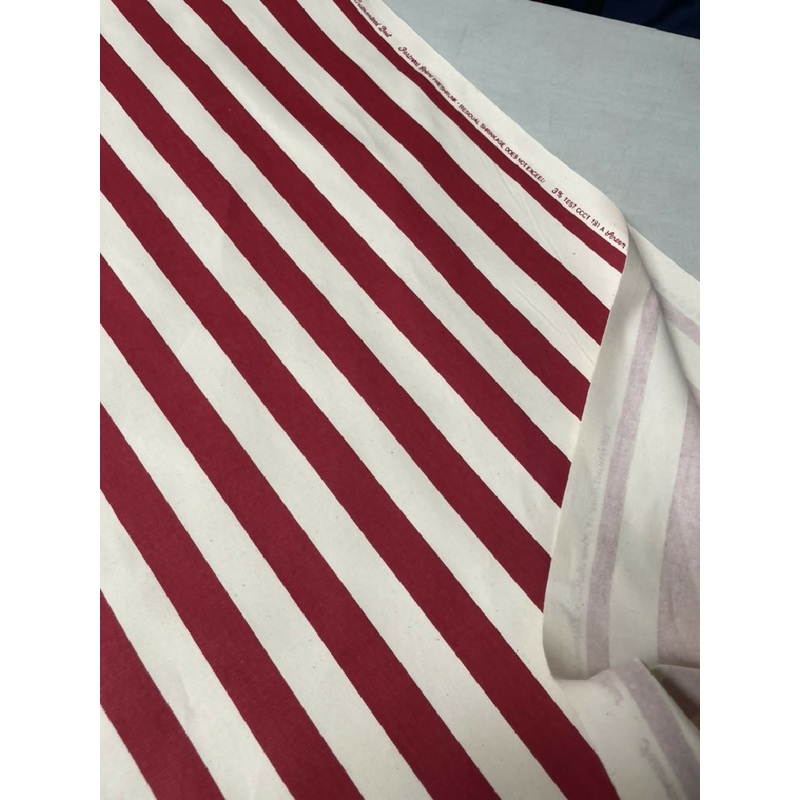 Red & Ivory Striped Canvas Fabric - 5 yds