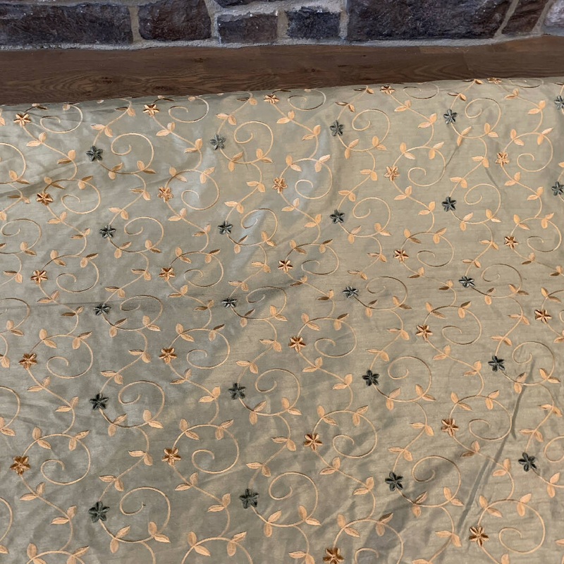 Sage with Gold and Green Floral Embroidery Synthetic Woven