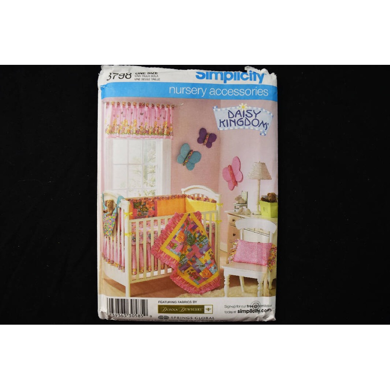 Simplicity 3798 Curtains UNCUT Sewing Pattern - Nursery Accessories - Daisy Kingdom - Quilt, Valance, Dust Ruffle, Pillow, Sheet, Hammock