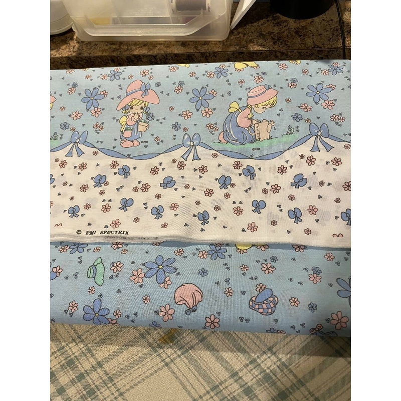 Vintage Precious Moments Blue Garden Border Fabric 4 Yard Panel