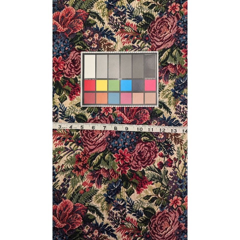 VTG Multicolor Floral Tapestry Print Canvas Woven Fabric 42"W - 2 1/2 yds