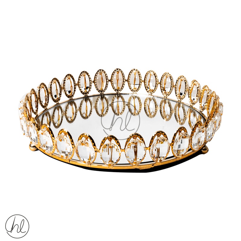 ROUND TRAY MIRROR WITH GLASS CRYSTAL EDGE ABY-4990 GOLD LARGE