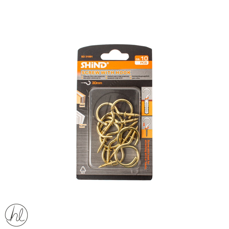 SCREW WITH HOOK  30MM GOLD