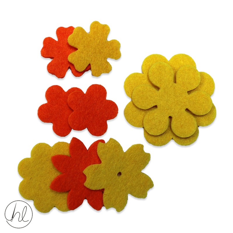 FELT YELLOW & ORANGE FLOWERS (9 P/PACK) CB339