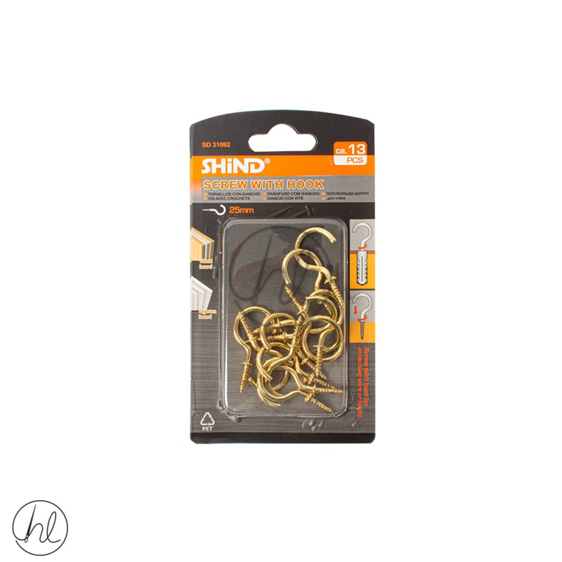 SCREW WITH HOOK 25MM GOLD