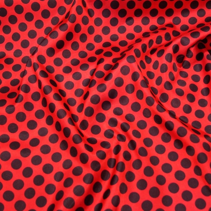 Satin Polka Dot Wholesale Fabric in Black and Red