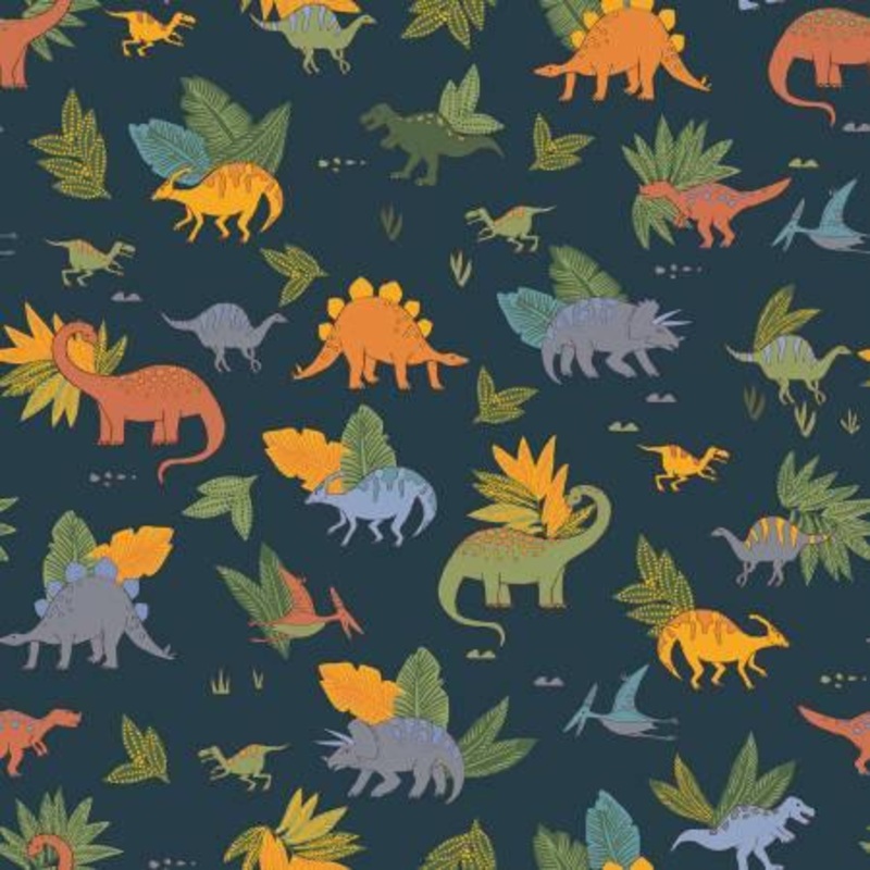 Windham Fabrics Cozy Flannel Dino Doodles 53419F-5 Navy