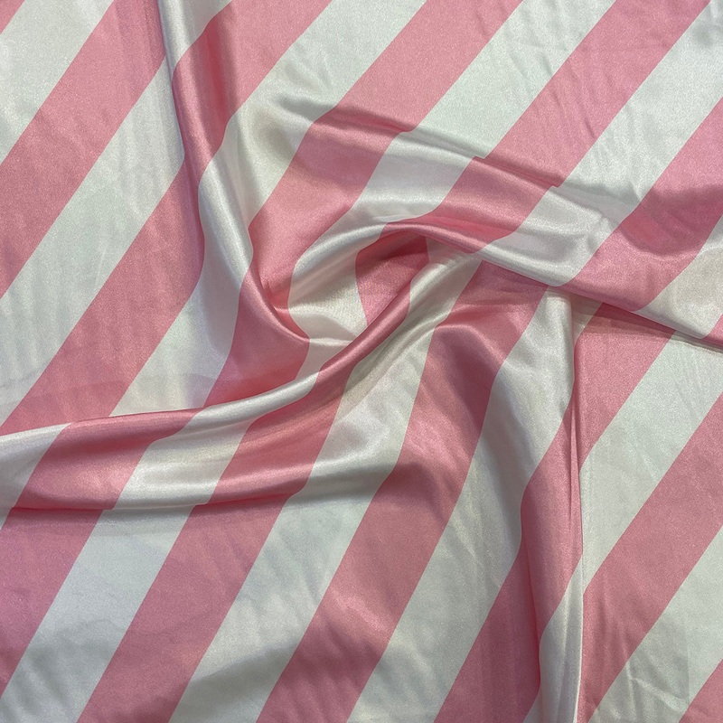 2" Satin Stripe Wholesale Fabric in White and Pink