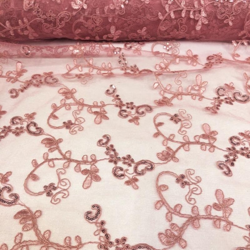 Basil Leaf Embroidery Wholesale Fabric in Dusty Rose