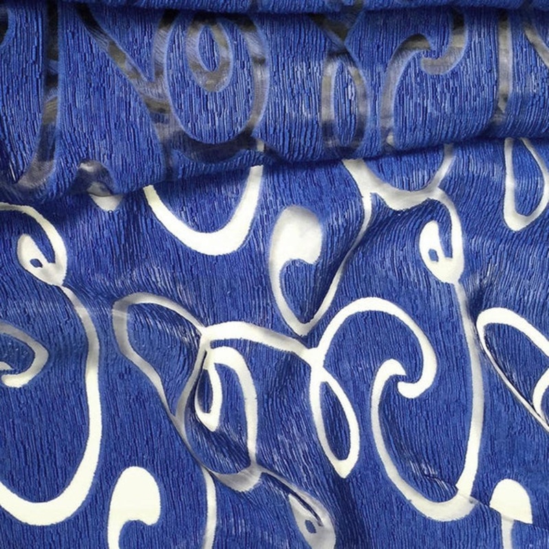 Contempo Scroll Sheer Wholesale Fabric in Royal