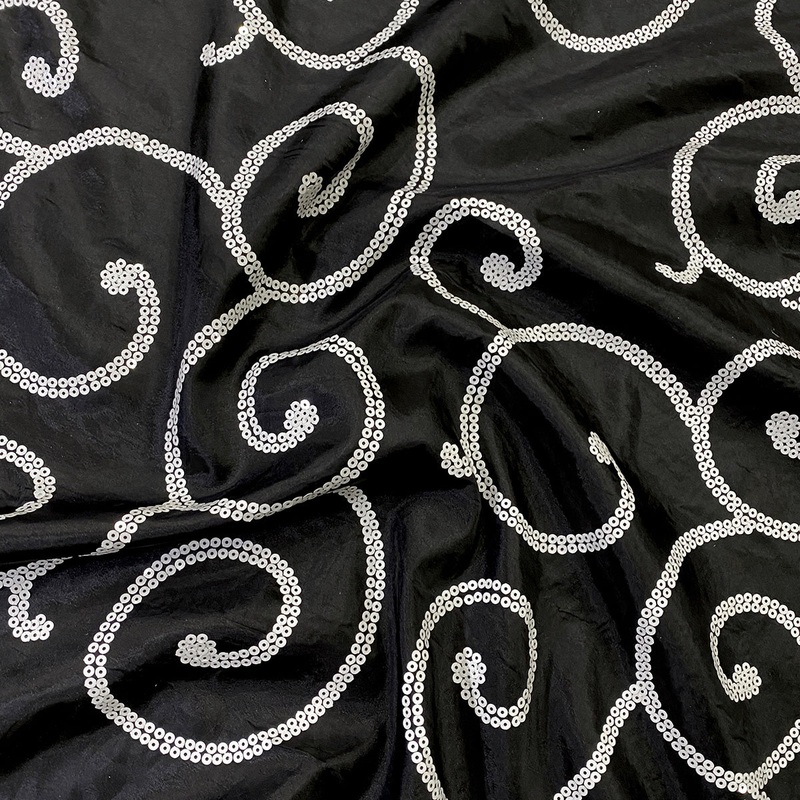 Swirl Sequins Taffeta Wholesale Fabric in White and Black
