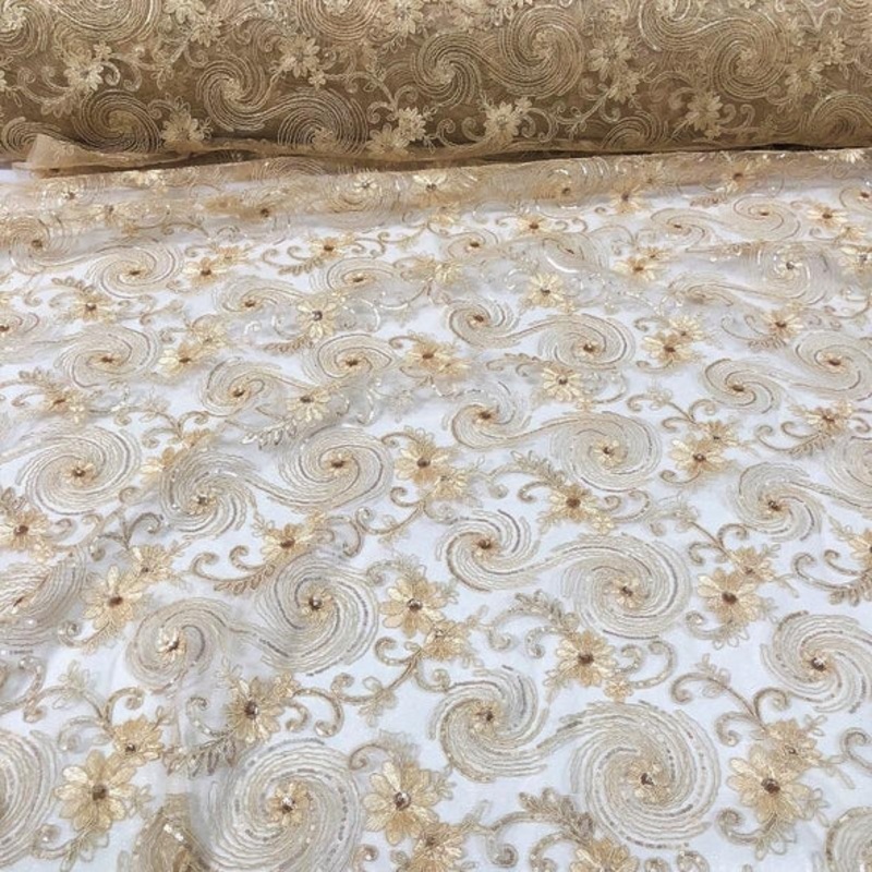 Jasmine Lace Wholesale Fabric in Champagne