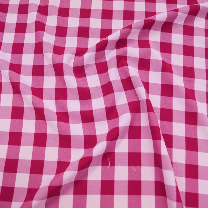 Polyester Checker (Gingham) Wholesale Fabric in Fuchsia