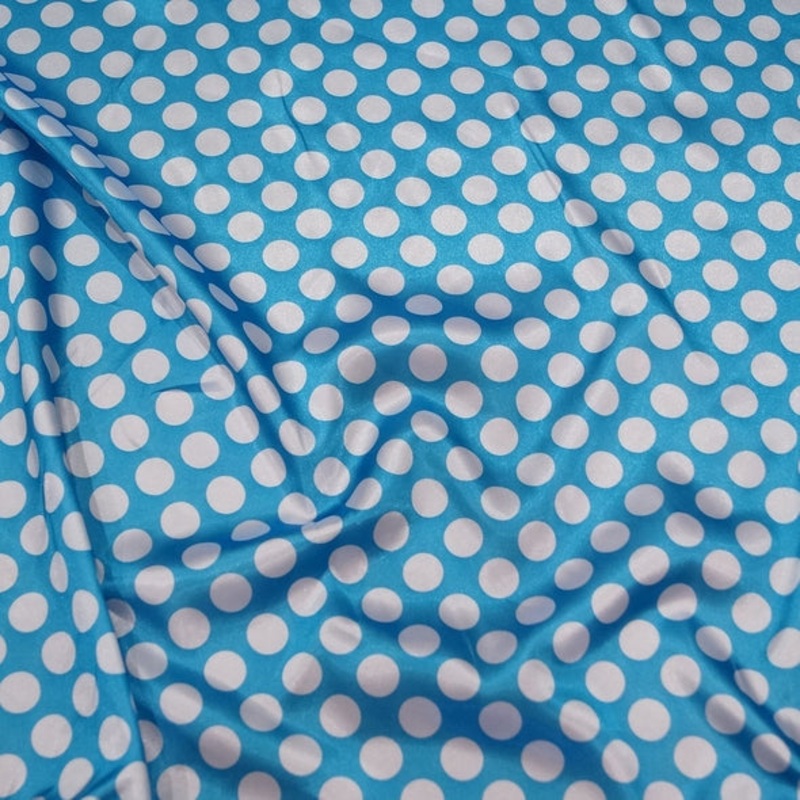 Satin Polka Dot Wholesale Fabric in White and Turquoise