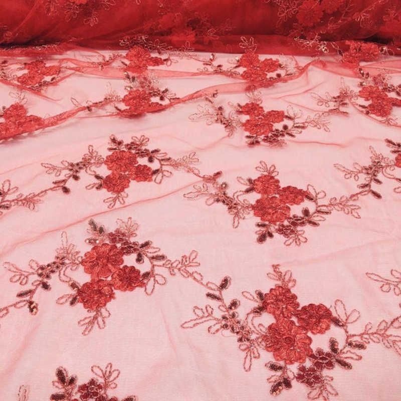 Ribbon Mesh Lace Wholesale Fabric in Red
