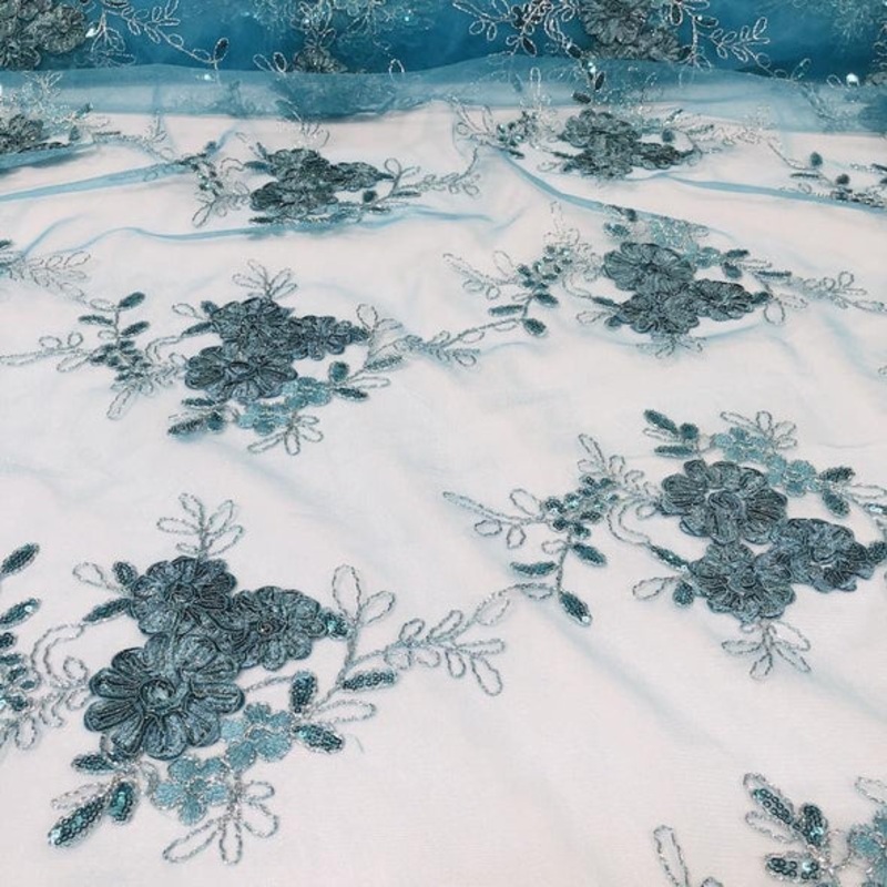 Ribbon Mesh Lace Wholesale Fabric in Turquoise