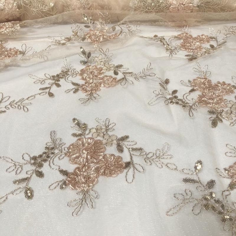 Ribbon Mesh Lace Wholesale Fabric in Champagne