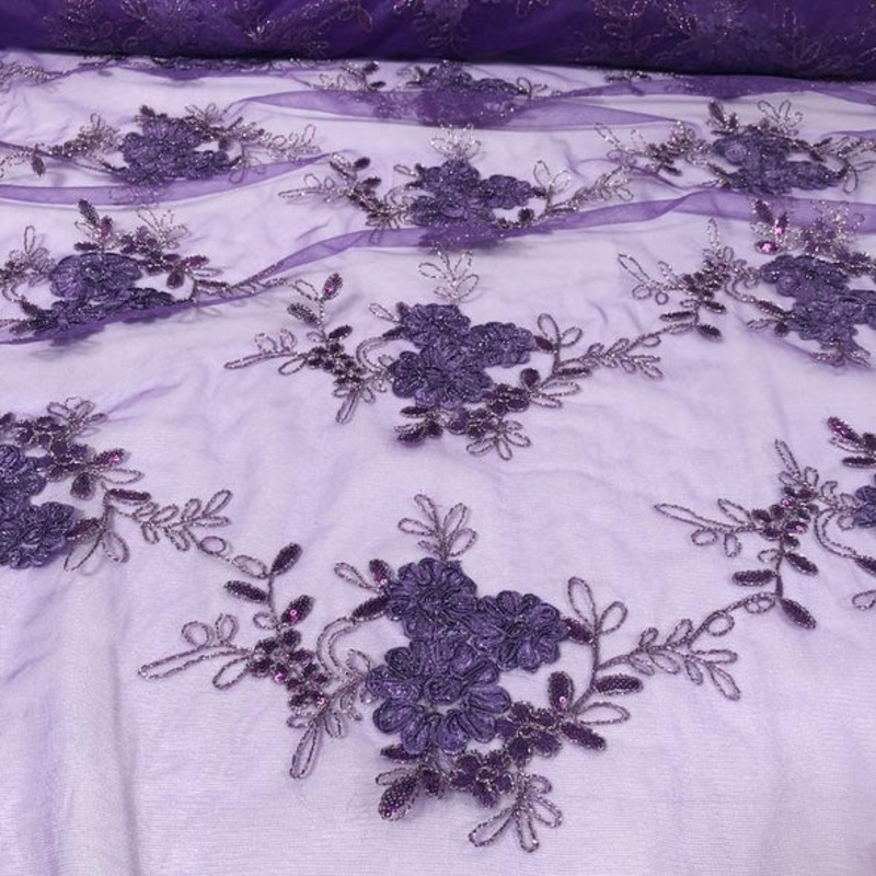 Ribbon Mesh Lace Wholesale Fabric in Purple