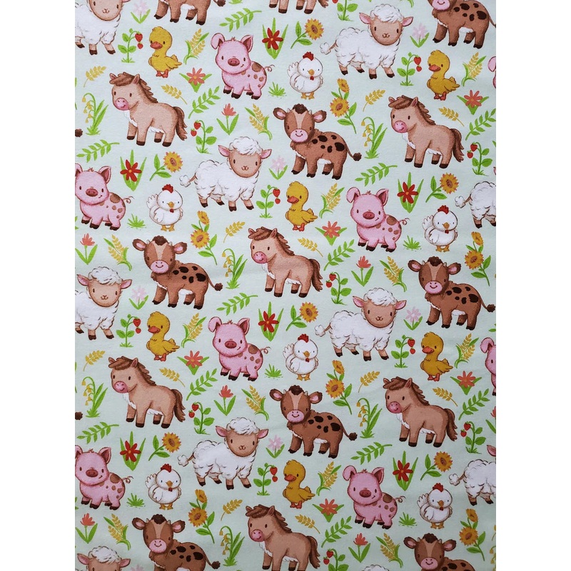 Timeless Treasures Farm Babies Grazing In Green Flannel