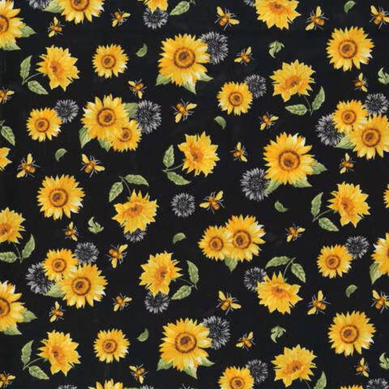 Timeless Treasures Sunflowers & Bees in Black