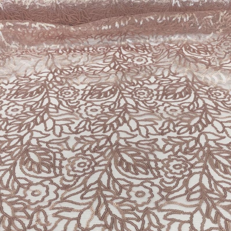Fiori Leaf Sequins Wholesale Fabric in Blush