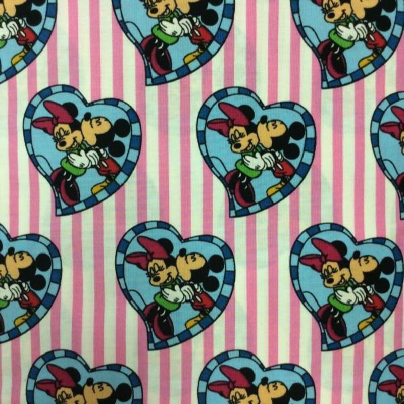 Mickey & Minnie Stripes in Pink & White by Camelot Fabrics