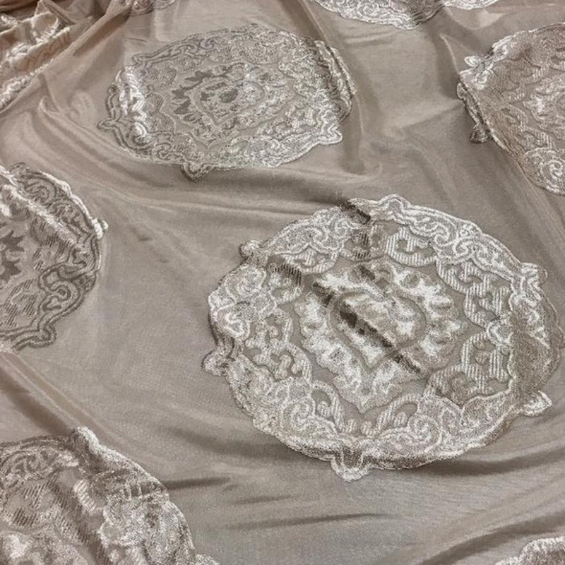 Medallion Jacquard Sheer Wholesale Fabric in Champagne