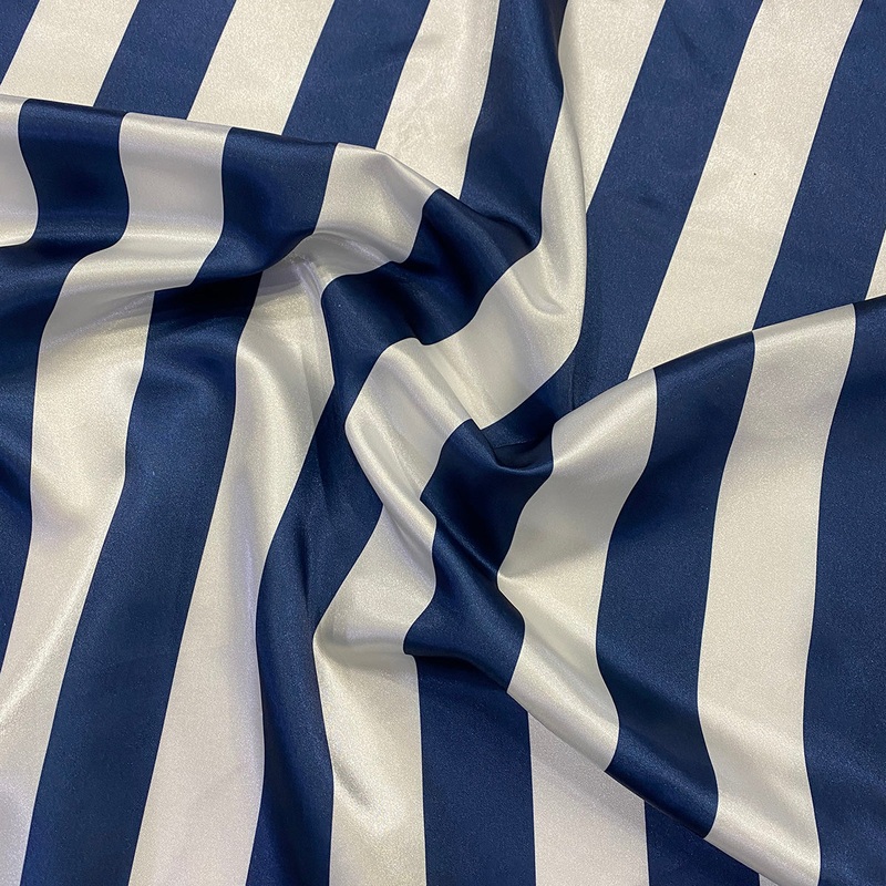 2" Satin Stripe Wholesale Fabric in White and Navy
