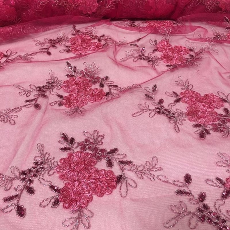 Ribbon Mesh Lace Wholesale Fabric in Fuchsia