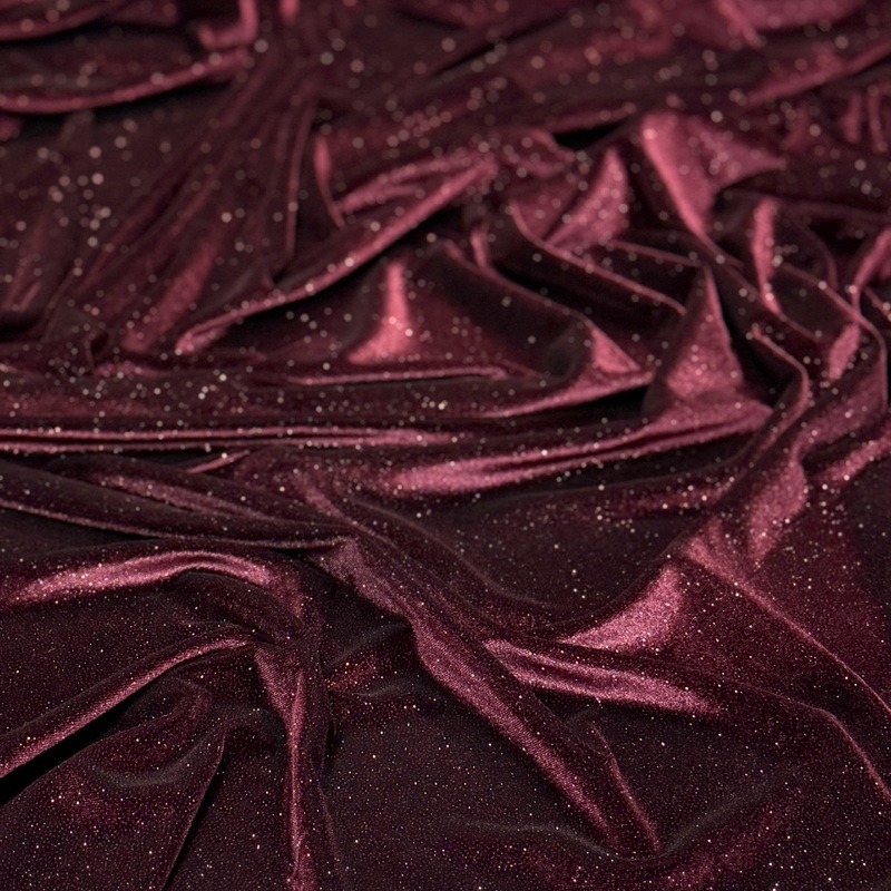 Glitter Velour Wholesale Fabric in Burgundy