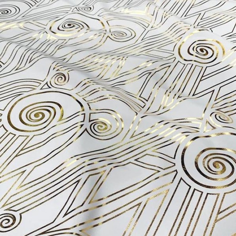 Luxor (Metallic Print) Wholesale Fabric in White and Gold