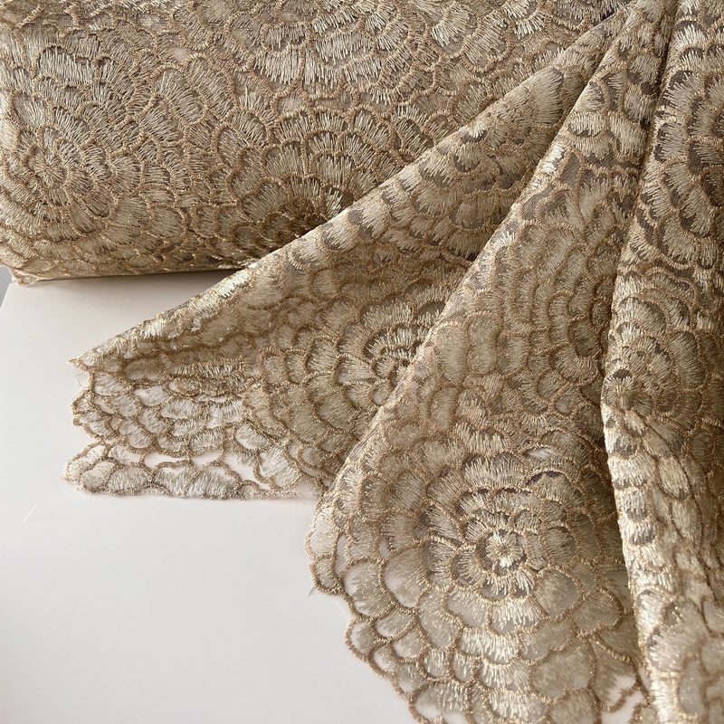 Metallic Rose Wholesale Fabric in Champagne