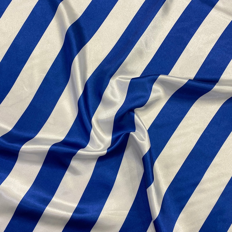 2" Satin Stripe Wholesale Fabric in White and Royal