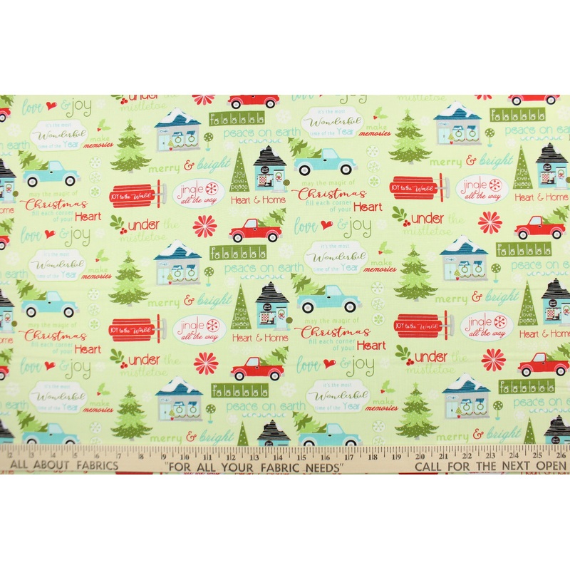 Benartex Heart & Home Sentiments in Light Green