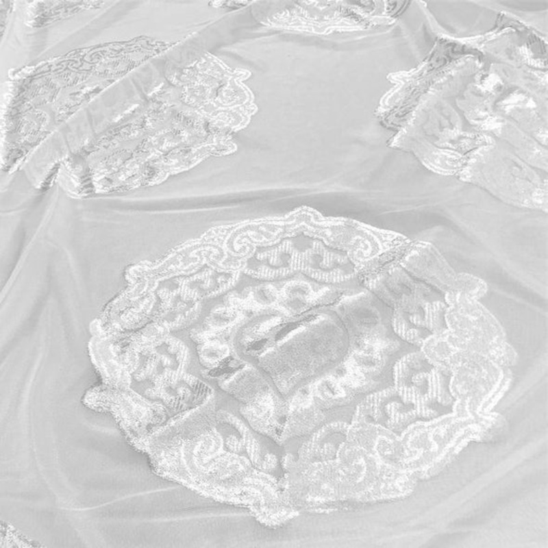 Medallion Jacquard Sheer Wholesale Fabric in White