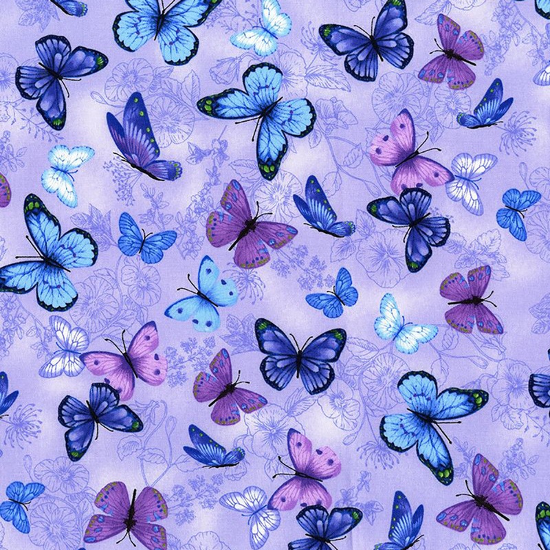 Timeless Treasures Butterflies Quilting Fabric in Blue/Purple