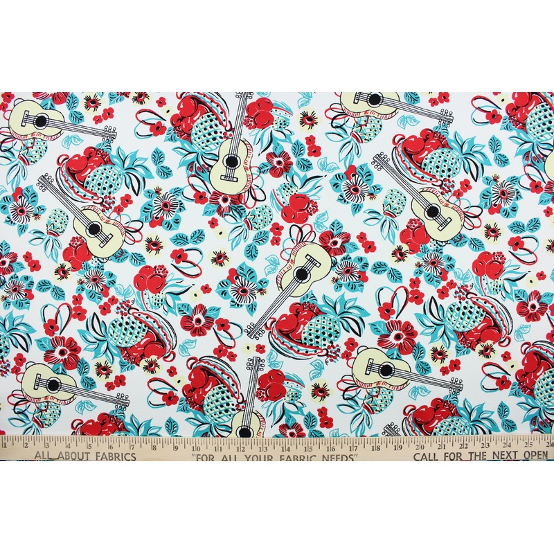 Musical Melody Cotton Retro Fabric in White