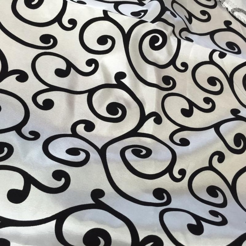 Swirl Flocking Taffeta Wholesale Fabric in  Black on White