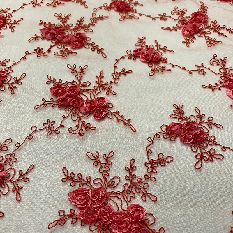 Baby Rose Embroidery Wholesale Fabric in Coral