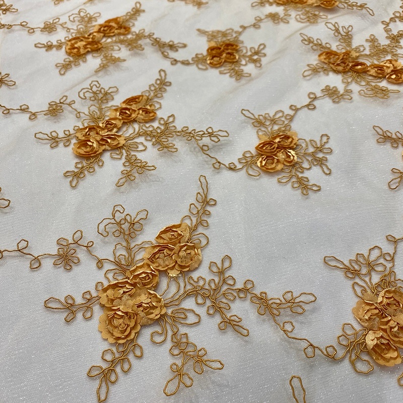 Baby Rose Embroidery Wholesale Fabric in Gold