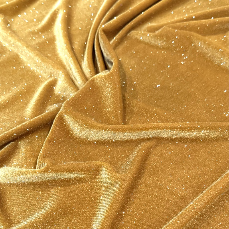 Glitter Velour Wholesale Fabric in Gold